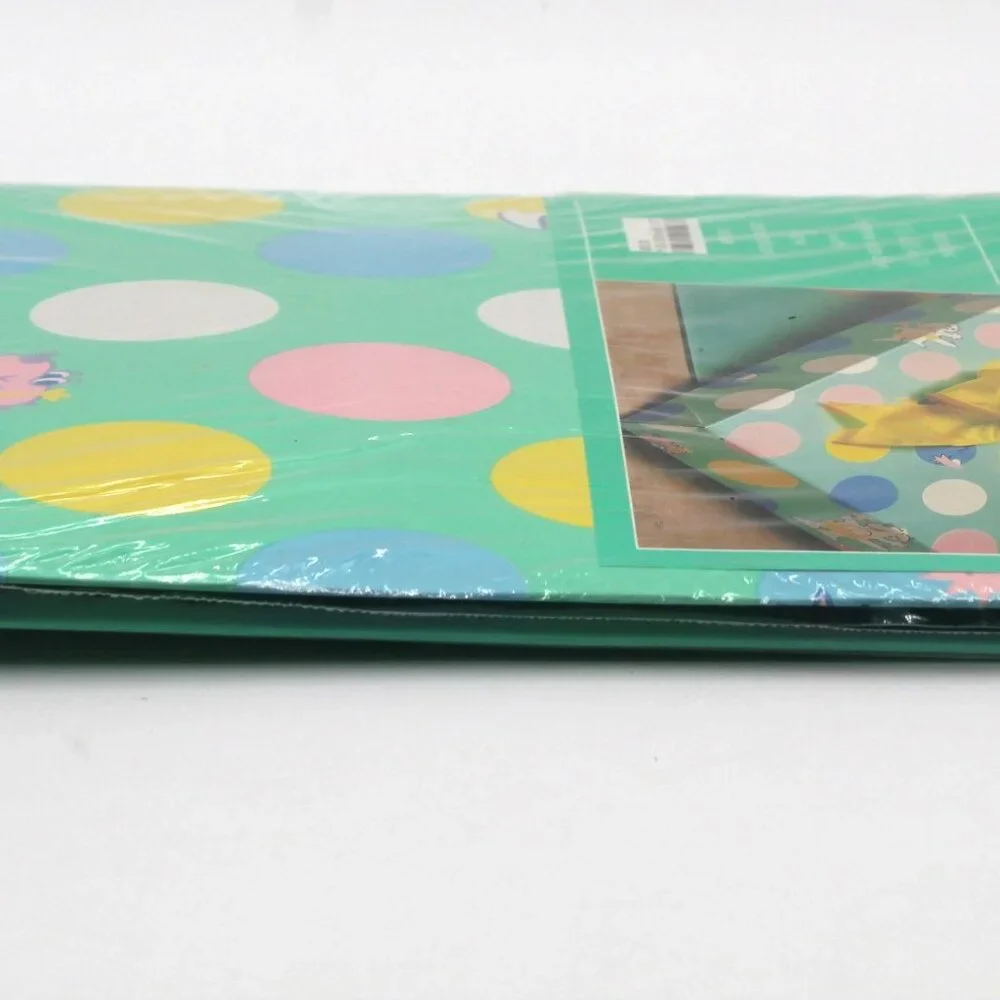 NOS MERVYN'S Child's Complete Gift Wrap Kit Green W/ Polka Dots Dinosaurs Rattle